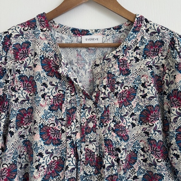 Evereve Lori Floral Pintuck Popover Blouse Medium - Picture 3 of 9
